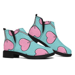 Pink Heart Lollipop Pattern Print Flat Ankle Boots