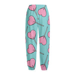 Pink Heart Lollipop Pattern Print Fleece Lined Knit Pants