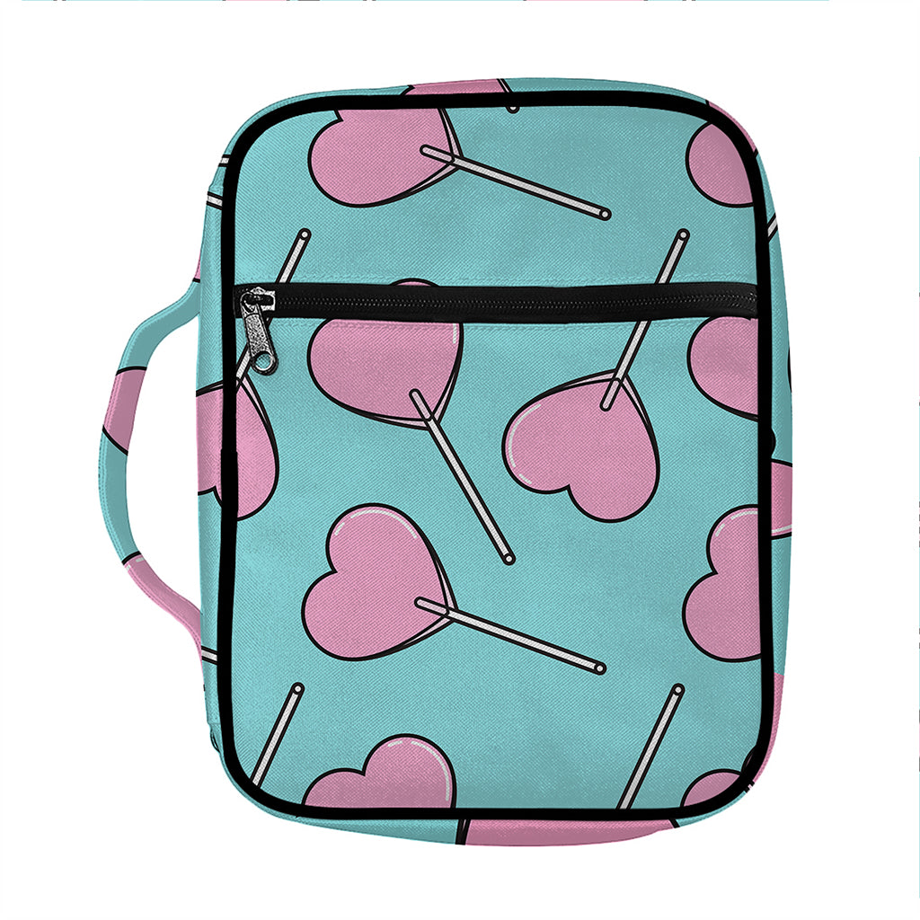 Pink Heart Lollipop Pattern Print Front Pocket Bible Bag
