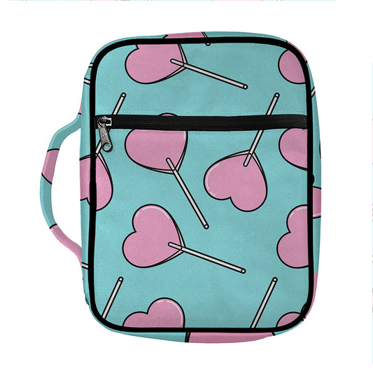 Pink Heart Lollipop Pattern Print Front Pocket Bible Bag