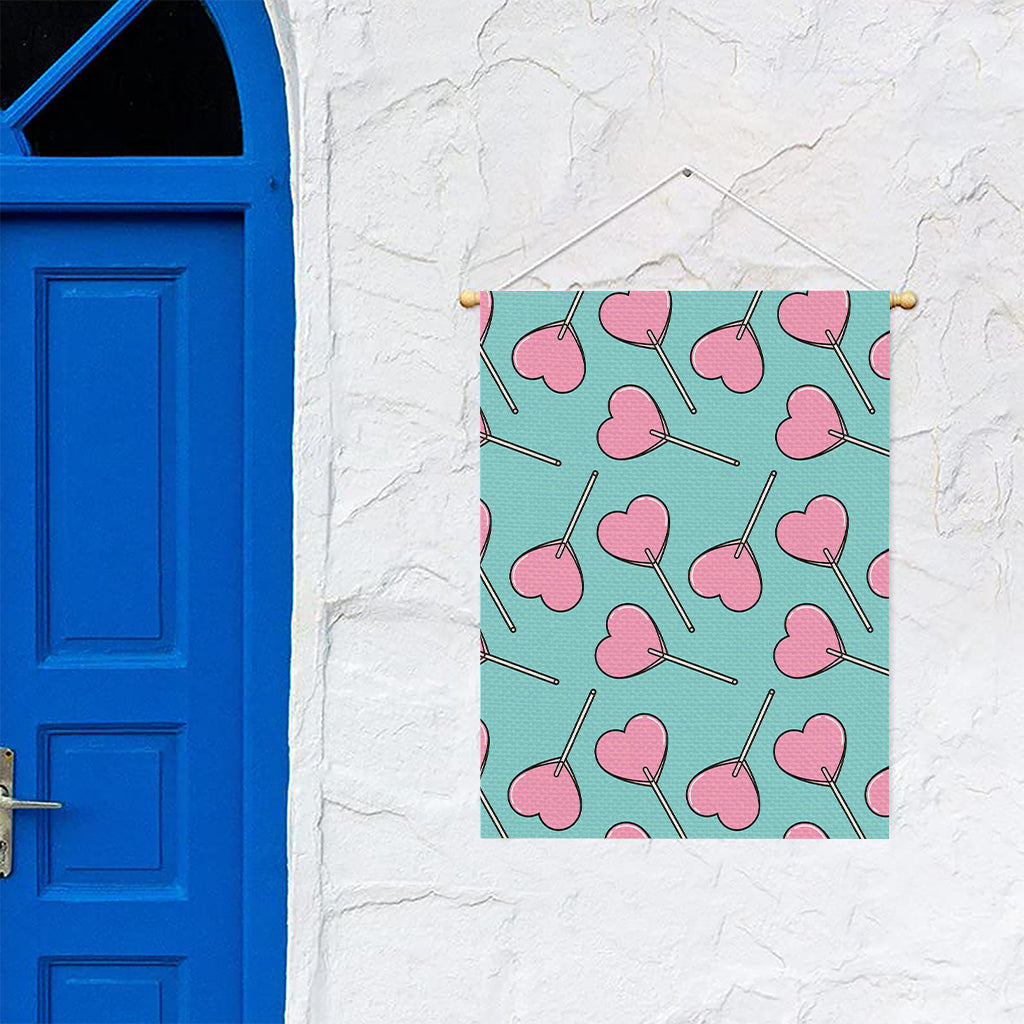 Pink Heart Lollipop Pattern Print Garden Flag