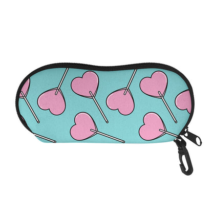 Pink Heart Lollipop Pattern Print Glasses Case