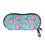 Pink Heart Lollipop Pattern Print Glasses Case