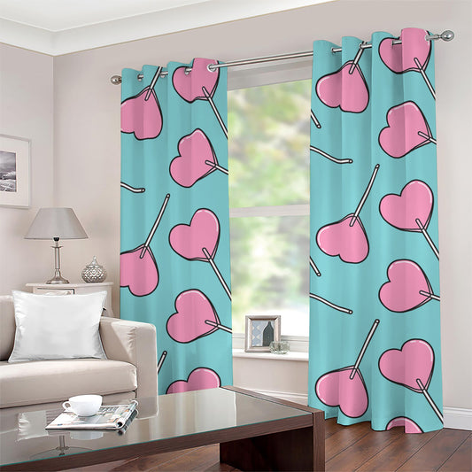Pink Heart Lollipop Pattern Print Grommet Curtains