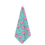 Pink Heart Lollipop Pattern Print Hand Towel