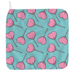 Pink Heart Lollipop Pattern Print Hand Towel
