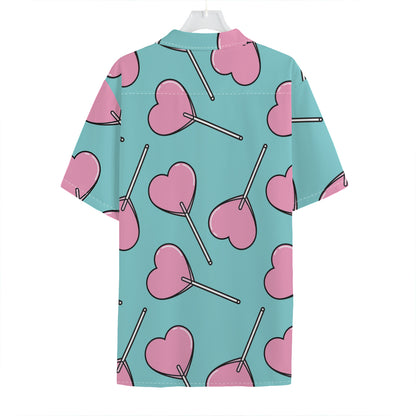 Pink Heart Lollipop Pattern Print Hawaiian Shirt