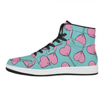 Pink Heart Lollipop Pattern Print High Top Leather Sneakers