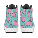Pink Heart Lollipop Pattern Print High Top Leather Sneakers