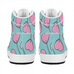 Pink Heart Lollipop Pattern Print High Top Leather Sneakers