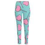 Pink Heart Lollipop Pattern Print High-Waisted Pocket Leggings