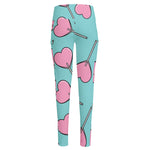 Pink Heart Lollipop Pattern Print High-Waisted Pocket Leggings