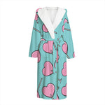 Pink Heart Lollipop Pattern Print Hooded Bathrobe