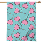 Pink Heart Lollipop Pattern Print House Flag