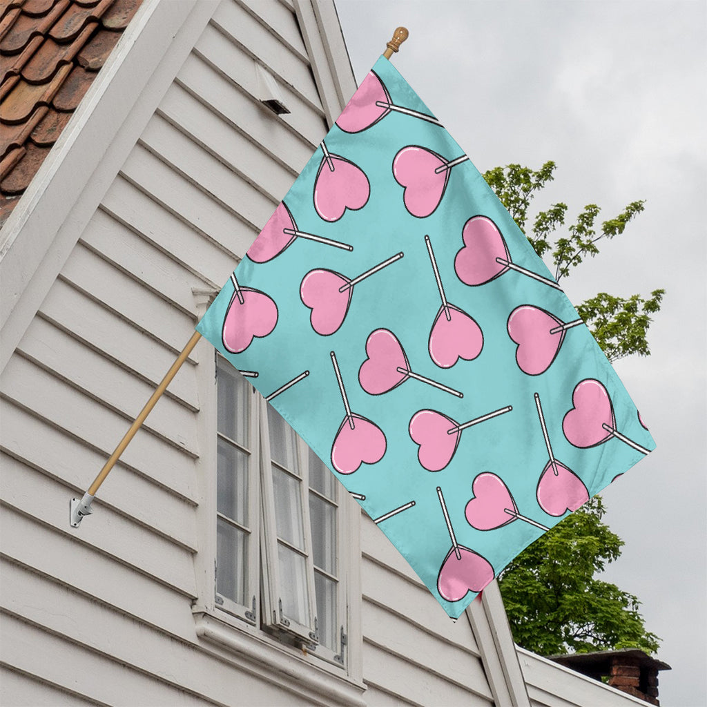 Pink Heart Lollipop Pattern Print House Flag