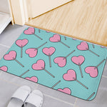 Pink Heart Lollipop Pattern Print Indoor Door Mat