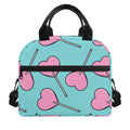 Pink Heart Lollipop Pattern Print Insulated Lunch Bag