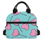 Pink Heart Lollipop Pattern Print Insulated Lunch Bag