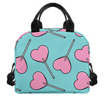 Pink Heart Lollipop Pattern Print Insulated Lunch Bag