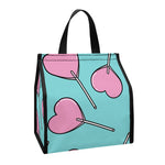 Pink Heart Lollipop Pattern Print Insulated Lunch Tote