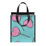 Pink Heart Lollipop Pattern Print Insulated Lunch Tote
