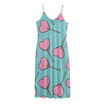 Pink Heart Lollipop Pattern Print Jersey Midi Cami Dress