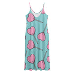 Pink Heart Lollipop Pattern Print Jersey Midi Cami Dress