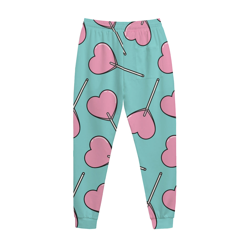 Pink Heart Lollipop Pattern Print Jogger Pants