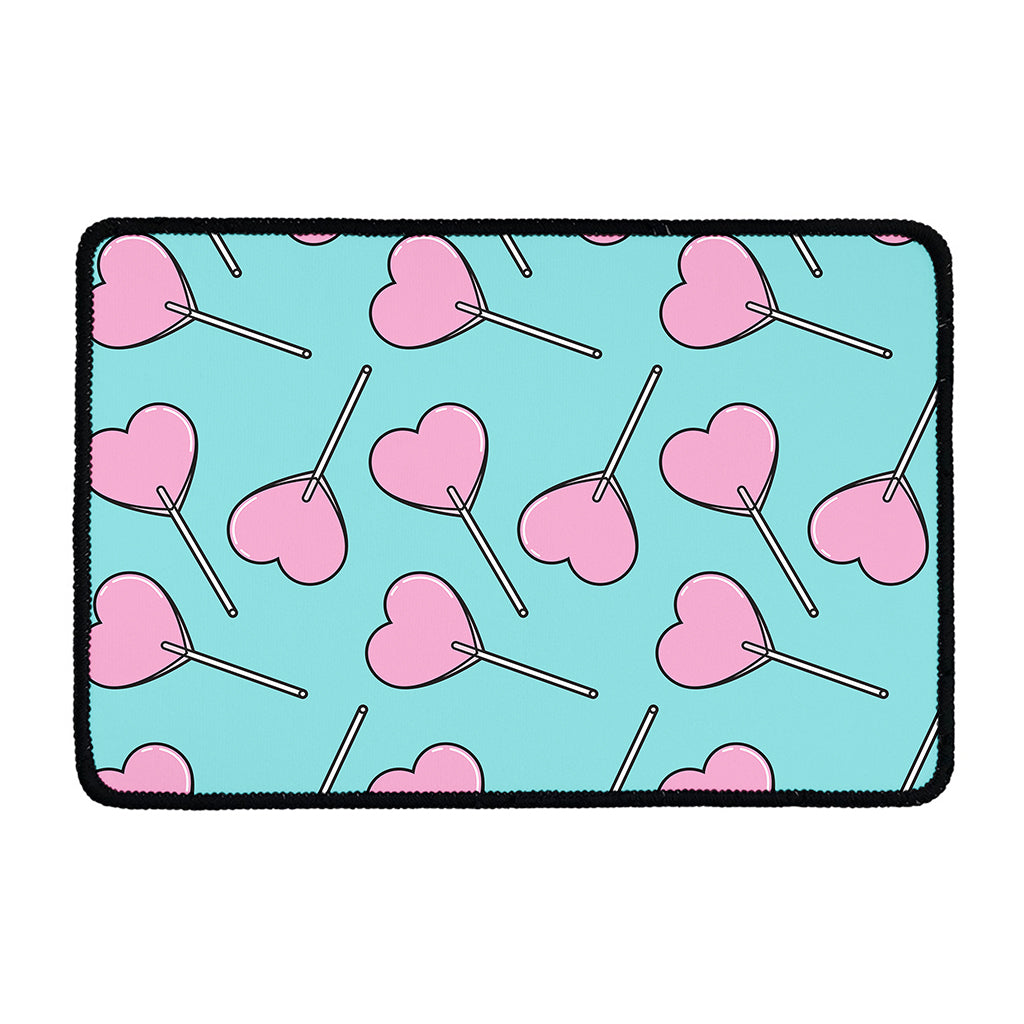 Pink Heart Lollipop Pattern Print Kitchen Mat