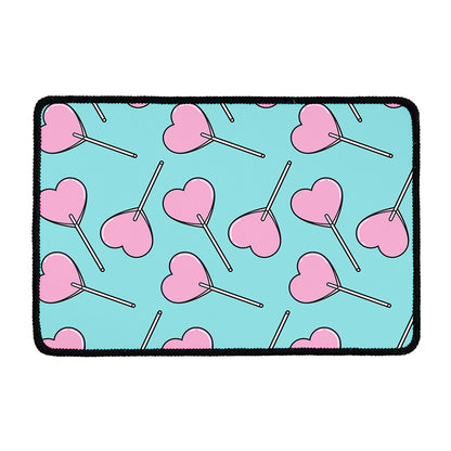 Pink Heart Lollipop Pattern Print Kitchen Mat