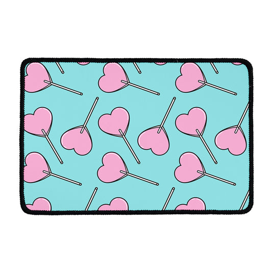 Pink Heart Lollipop Pattern Print Kitchen Mat
