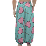 Pink Heart Lollipop Pattern Print Lantern Pants