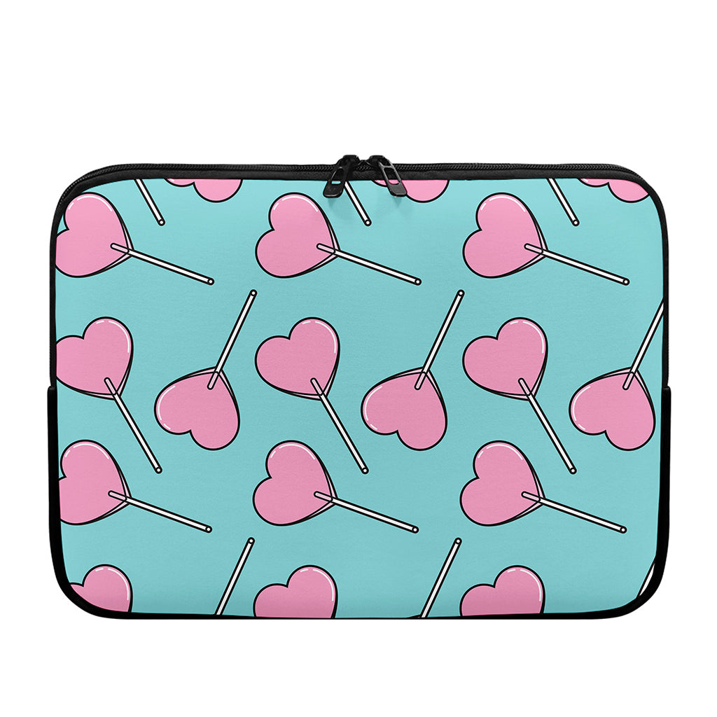 Pink Heart Lollipop Pattern Print Laptop Sleeve