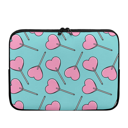Pink Heart Lollipop Pattern Print Laptop Sleeve