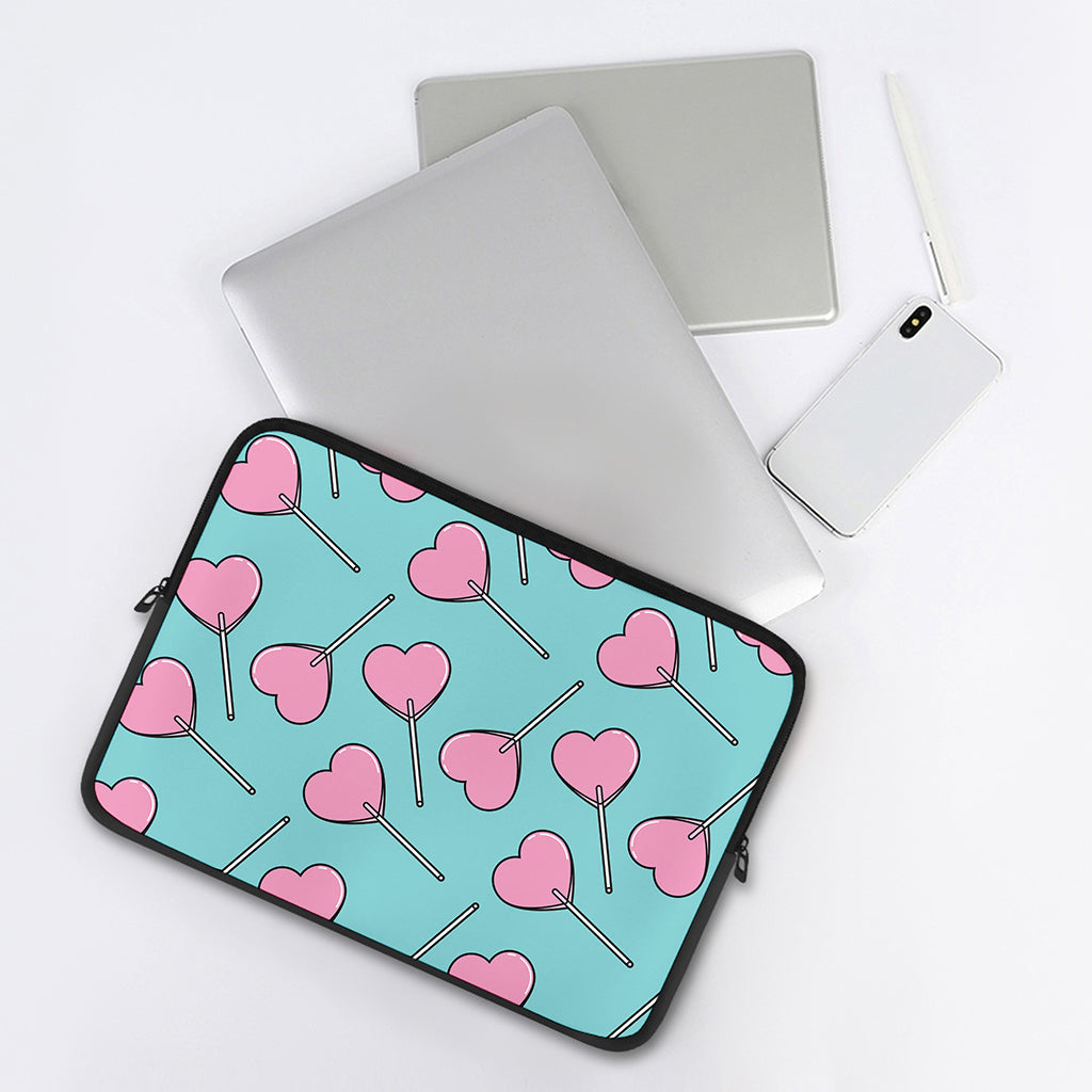 Pink Heart Lollipop Pattern Print Laptop Sleeve