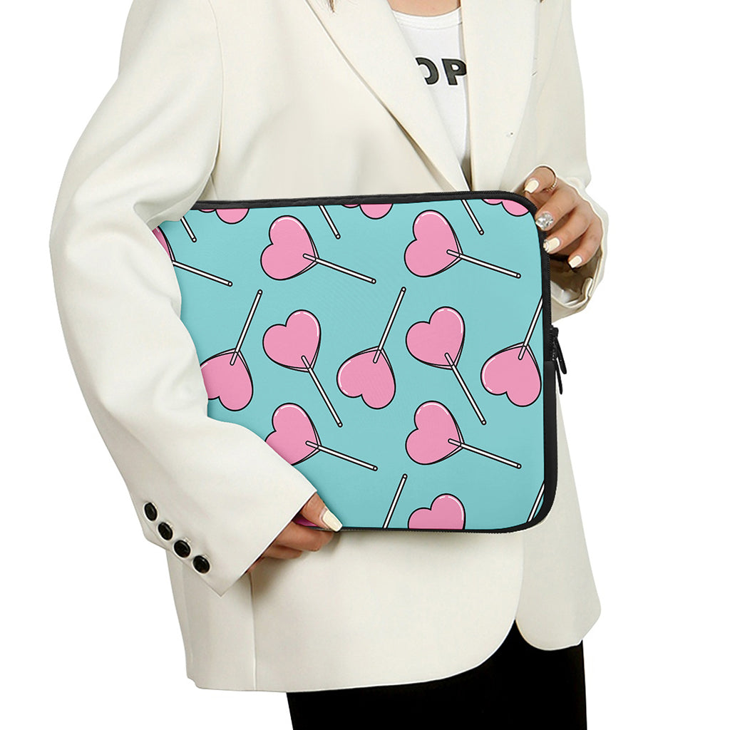 Pink Heart Lollipop Pattern Print Laptop Sleeve
