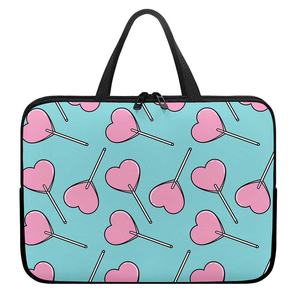 Pink Heart Lollipop Pattern Print Laptop Sleeve With Handle