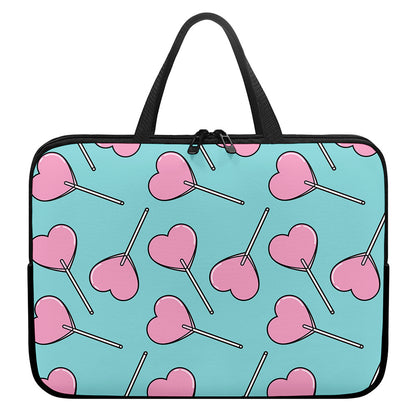 Pink Heart Lollipop Pattern Print Laptop Sleeve With Handle