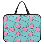 Pink Heart Lollipop Pattern Print Laptop Sleeve With Handle