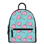 Pink Heart Lollipop Pattern Print Leather Backpack