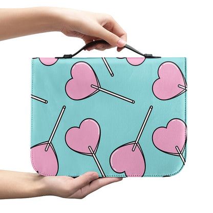 Pink Heart Lollipop Pattern Print Leather Bible Cover