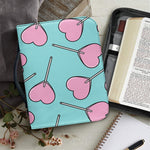 Pink Heart Lollipop Pattern Print Leather Bible Cover