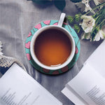 Pink Heart Lollipop Pattern Print Leather Coaster Set