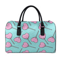 Pink Heart Lollipop Pattern Print Leather Duffel Bag