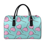 Pink Heart Lollipop Pattern Print Leather Duffle Bag