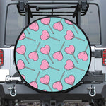 Pink Heart Lollipop Pattern Print Leather Spare Tire Cover