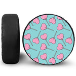 Pink Heart Lollipop Pattern Print Leather Spare Tire Cover