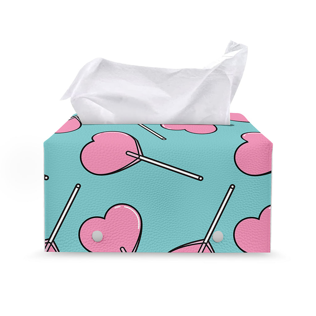 Pink Heart Lollipop Pattern Print Leather Tissue Box Cover