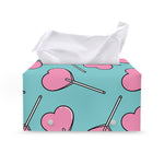 Pink Heart Lollipop Pattern Print Leather Tissue Box Cover