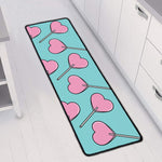 Pink Heart Lollipop Pattern Print Long Kitchen Mat